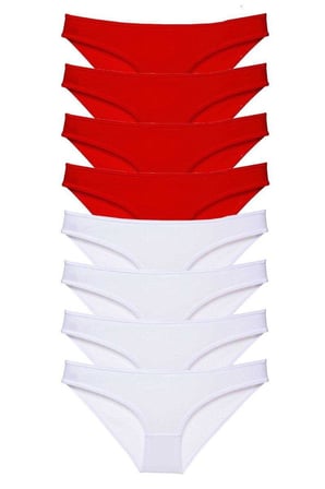 Love Atelier 8 adet Süper Eko Set Likralı Kadın Slip Külot Kırmızı Beyaz