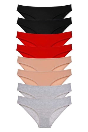 Love Atelier 8 adet Süper Eko Set Likralı Kadın Slip Külot Siyah Kırmızı Ten Gri