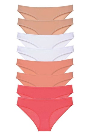 Love Atelier 8 adet Süper Eko Set Likralı Kadın Slip Külot Ten Beyaz Pudra Fuşya