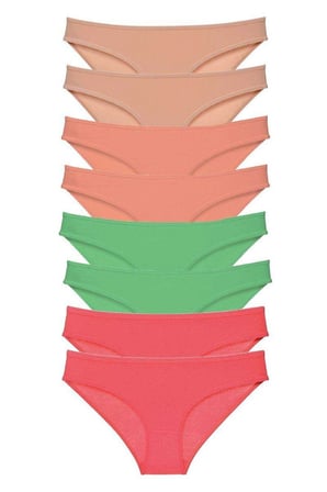 Love Atelier 8 adet Süper Eko Set Likralı Kadın Slip Külot Ten Pudra Yeşil Fuşya