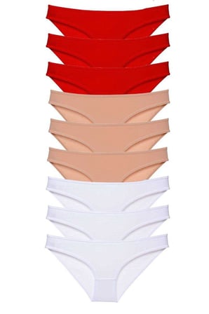 Love Atelier 9 adet Süper Eko Set Likralı Kadın Slip Külot Kırmızı Ten Beyaz