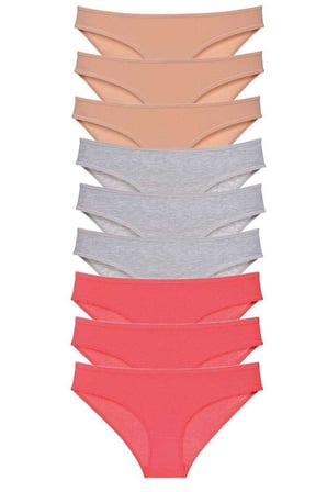 Love Atelier 9 adet Süper Eko Set Likralı Kadın Slip Külot Ten Gri Fuşya