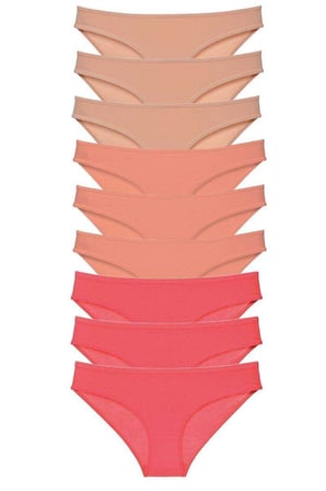 Love Atelier 9 adet Süper Eko Set Likralı Kadın Slip Külot Ten Pudra Fuşya