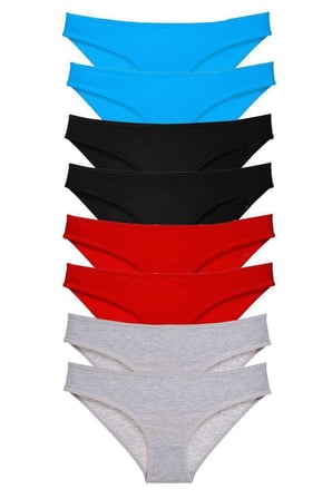 Love Atelier 8 adet Süper Eko Set Likralı Kadın Slip Külot Siyah Kırmızı Gri Mavi