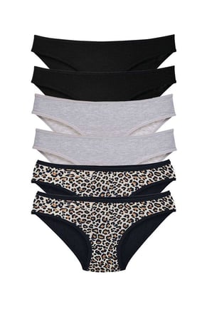 Love Atelier 6 Adet Likralı Kadın Slip Külot Leopar Siyah Gri