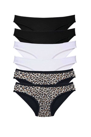 Love Atelier 6 Adet Likralı Kadın Slip Külot Leopar Siyah Beyaz