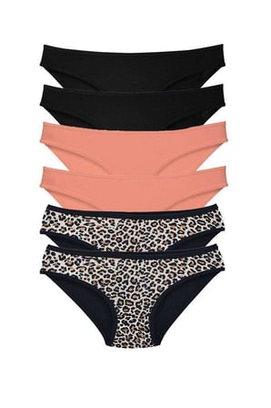 Love Atelier 6 Adet Likralı Kadın Slip Külot Leopar Siyah Pudra