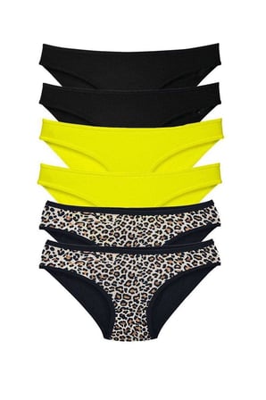 Love Atelier 6 Adet Likralı Kadın Slip Külot Leopar Siyah Sarı