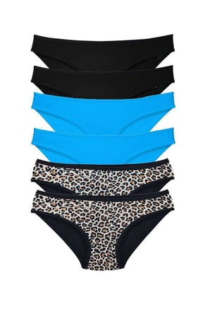 Love Atelier 6 Adet Likralı Kadın Slip Külot Leopar Siyah Mavi