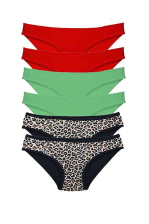 Love Atelier 6 Adet Likralı Kadın Slip Külot Leopar Kırmızı Yeşil