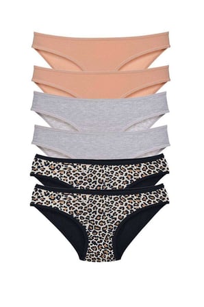 Love Atelier 6 Adet Likralı Kadın Slip Külot Leopar Ten Gri
