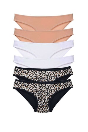 Love Atelier 6 Adet Likralı Kadın Slip Külot Leopar Ten Beyaz