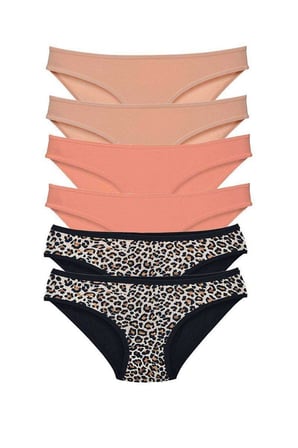 Love Atelier 6 Adet Likralı Kadın Slip Külot Leopar Ten Pudra