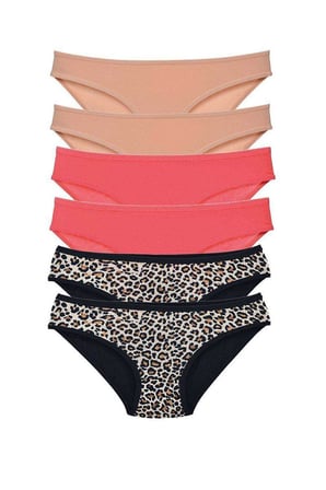 Love Atelier 6 Adet Likralı Kadın Slip Külot Leopar Ten Fuşya