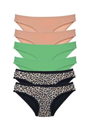 Love Atelier 6 Adet Likralı Kadın Slip Külot Leopar Ten Yeşil