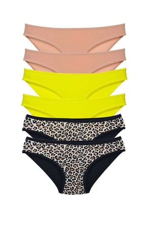 Love Atelier 6 Adet Likralı Kadın Slip Külot Leopar Ten Sarı