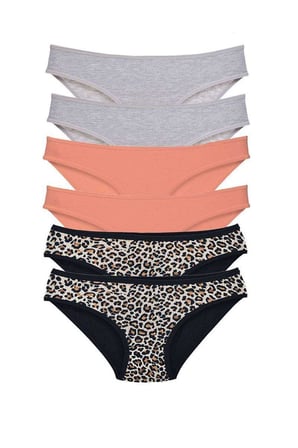 Love Atelier 6 Adet Likralı Kadın Slip Külot Leopar Gri Pudra