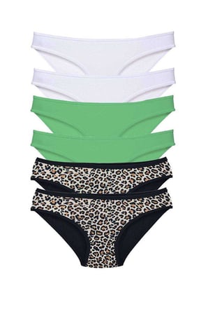 Love Atelier 6 Adet Likralı Kadın Slip Külot Leopar Beyaz Yeşil