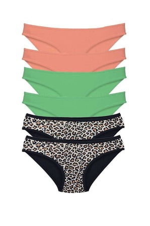 Love Atelier 6 Adet Likralı Kadın Slip Külot Leopar Pudra Yeşil