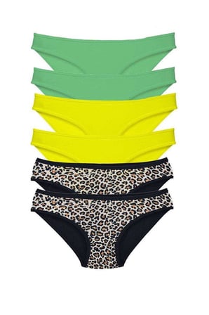 Love Atelier 6 Adet Likralı Kadın Slip Külot Leopar Yeşil Sarı