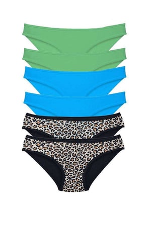 Love Atelier 6 Adet Likralı Kadın Slip Külot Leopar Yeşil Mavi