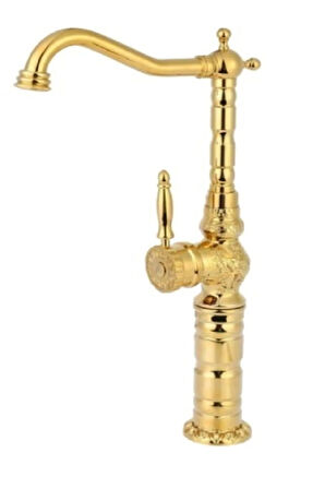 RUSTİK DESENLİ ÇANAK LAVABO BATARYASI - GOLD