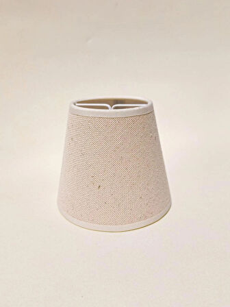 Mini Boy Maşalı Avize Abajur Başlığı – Mum Ampul Üstüne Takılır, 14 cm Alt Çap, 12 cm Yükseklik (Bej, Buldan Bezi Kumaş)