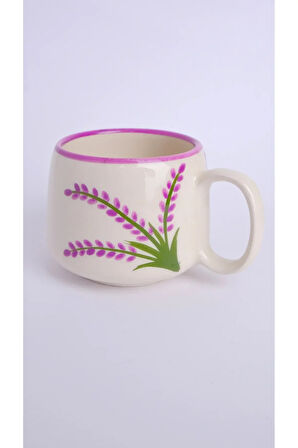 Lavanta Desenli Tabaklı Double Seramik El Yapımı Kupa, Seramik Kupa, Handmade, Kahve Kupası