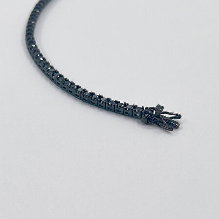 Onix Taşlı Siyah Rodajlı Su Yolu Gümüş Bileklik - 2MM - LVRBLK03