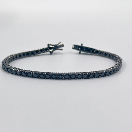 Onix Taşlı Siyah Rodajlı Su Yolu Gümüş Bileklik - 3MM - LVRBLK06