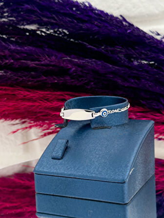 925 Ayar Gümüş Nazar Boncuklu İsim Yazılabilir Kız & Erkek Bebek Künye – Kişiye Özel Gümüş Çocuk Bileklik