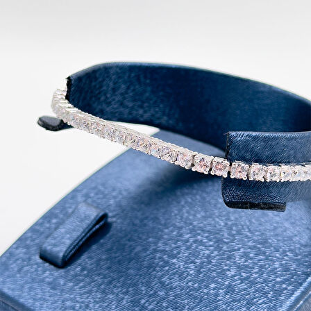 Pırlanta Montür Su Yolu Gümüş Bileklik - 3MM