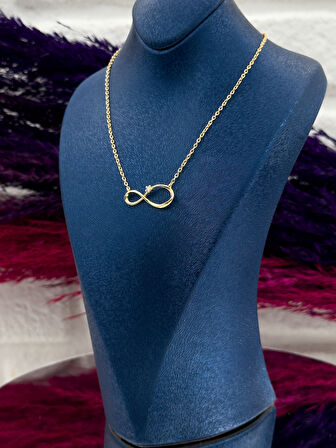 925 Ayar Gümüş Gold Renk Sonsuzluk Modeli Zarif Kadın Kolye