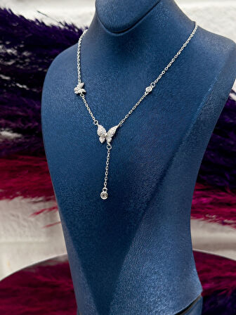 925 Ayar Gümüş Özel Tasarım Kelebek Modeli Zarif Kadın Kolye