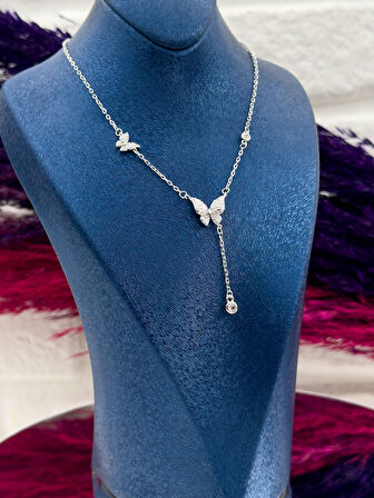 925 Ayar Gümüş Özel Tasarım Kelebek Modeli Zarif Kadın Kolye