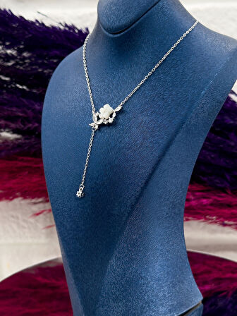 925 Ayar Gümüş Mineli Lotus Modeli Zarif Kadın Kolye