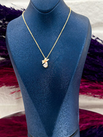 925 Ayar Gümüş Çiçek Mineli Tektaş Modeli Zarif Kadın Kolye