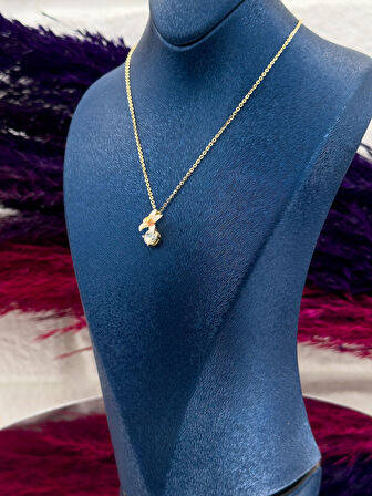 925 Ayar Gümüş Çiçek Mineli Tektaş Modeli Zarif Kadın Kolye