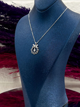 925 Ayar Gümüş Özel Tasarım Damla Kurdela Desenli Popüler Kadın Kolye