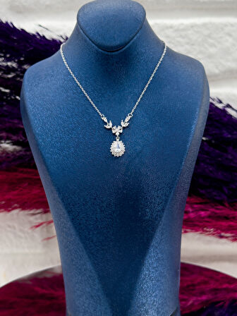 925 Ayar Gümüş Damla Taşlı Özel Tasarım Popüler Kadın Kolye