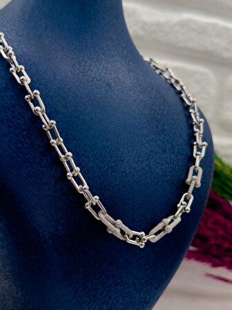 925 Ayar Gümüş Özel Üretim Ataş Modeli Spor Zarif Kadın Kolye