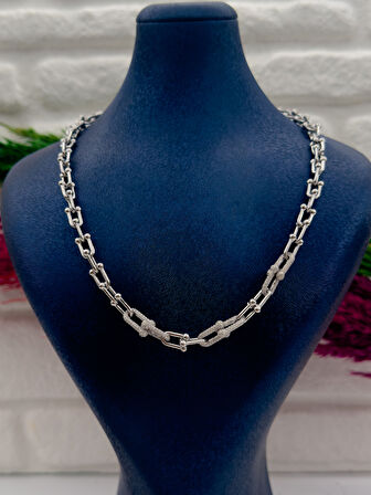 925 Ayar Gümüş Özel Üretim Ataş Modeli Spor Zarif Kadın Kolye