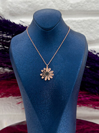 925 Ayar Gümüş Özel Tasarım Rose Renk Lüks Kadın Kolye