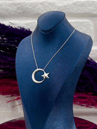 925 Ayar Gümüş Taşsız Tasarım Ayyıldız Modeli Trend Kadın Kolye