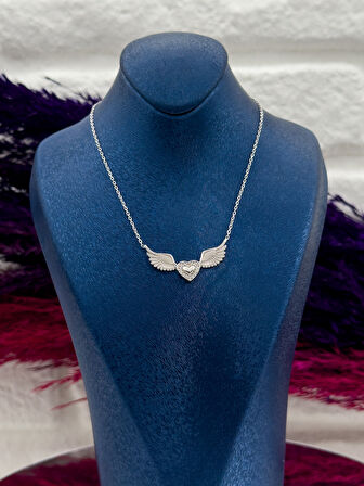 925 Ayar Gümüş Melek Kanadı Aşk Modeli Zarif Kadın Kolye