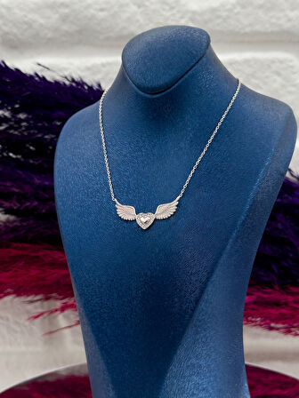 925 Ayar Gümüş Melek Kanadı Aşk Modeli Zarif Kadın Kolye