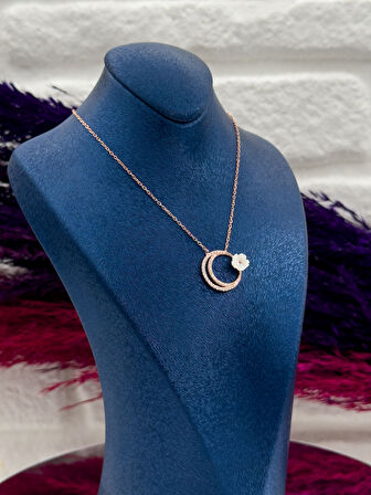 925 Ayar Gümüş Sedef Taşlı Ayyıldız Tasarım Zarif Kadın Kolye