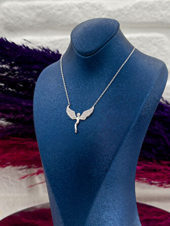 925 Ayar Gümüş Zirkon Taşlı Melek Modeli Popüler Kadın Kolye