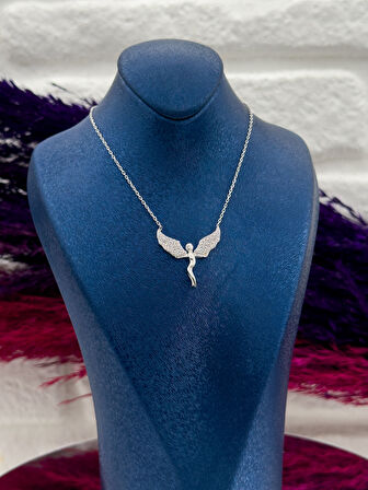 925 Ayar Gümüş Zirkon Taşlı Melek Modeli Popüler Kadın Kolye