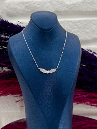 925 Ayar Gümüş Kalpli Melek Kanadı Aşk Modeli Popüler Kadın Kolye